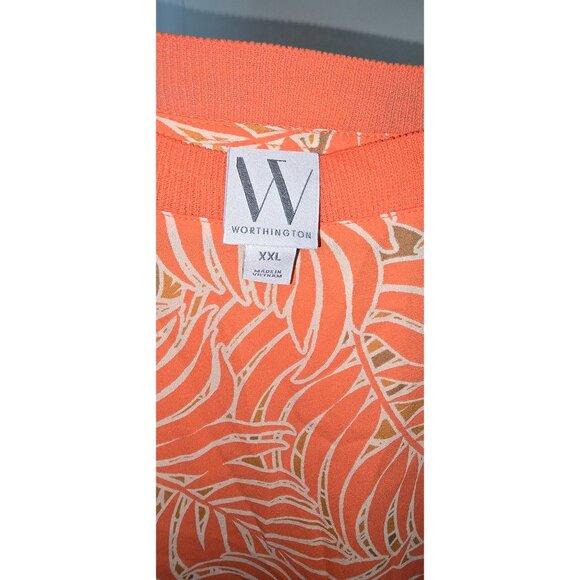 Worthington Womens XXL Sleeveless Leaf Print Top Orange & Beige Polyester - Picture 4 of 4